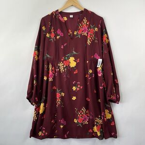 NWT Old Navy Women’s Cottagecore Floral Dress Size M Burgundy Removable Slip